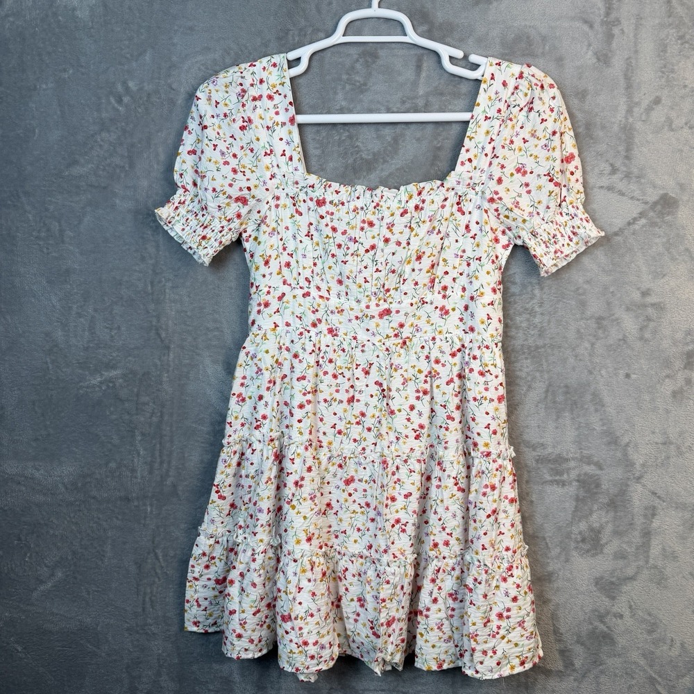 MINE Junior Girls Dress Size Large Boho Tiered Milk Maid Ditzy Floral Peasantâ